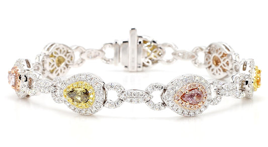 GIA Certified Natural Fancy Pink Diamond 6.68 Carat TW Gold Tennis Bracelet