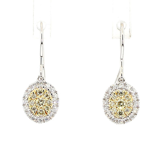 Natural Yellow Round and White Diamond .37 Carat TW Gold Drop Earrings