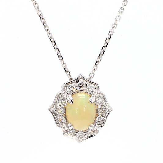 Natural Oval Opal and White Diamond 1.14 Carat TW Gold Drop Pendant