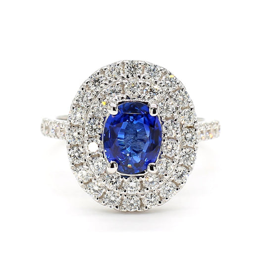 Natural Blue Oval Sapphire and White Diamond 2.76 Carat TW Gold Cocktail Ring