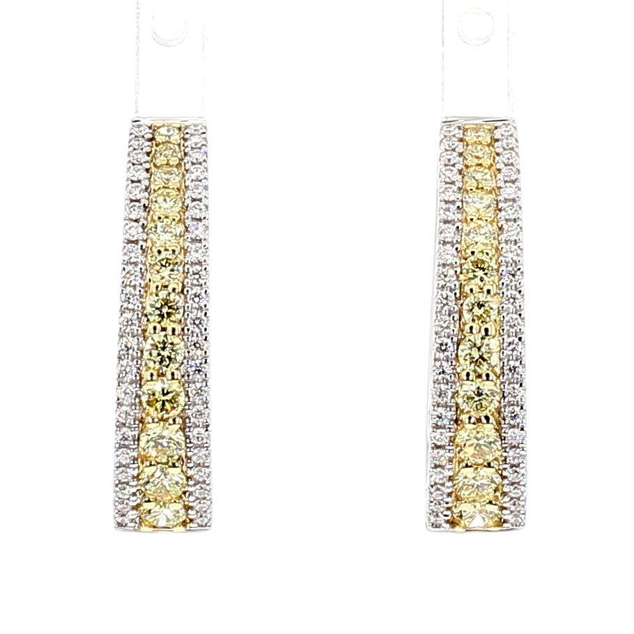Natural Yellow Round Diamond 1.02 Carat TW Gold Hoop Earrings