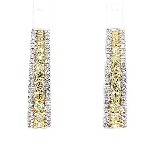 Natural Yellow Round Diamond 1.02 Carat TW Gold Hoop Earrings