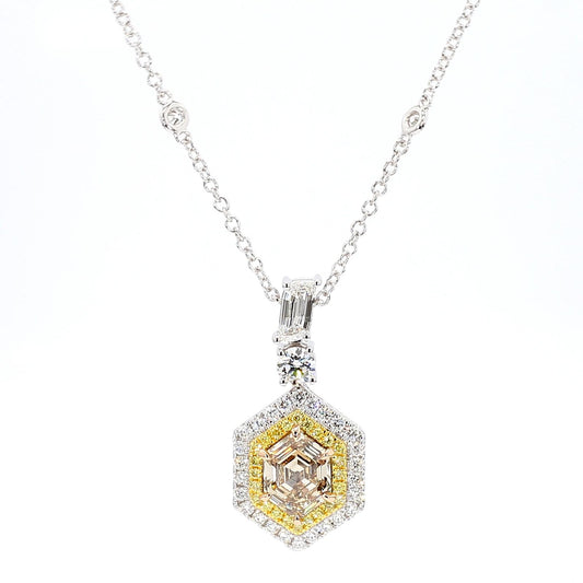 GIA Certified Fancy Yellow Hexagon Diamond 3.27 Carat TW Gold Drop Pendant