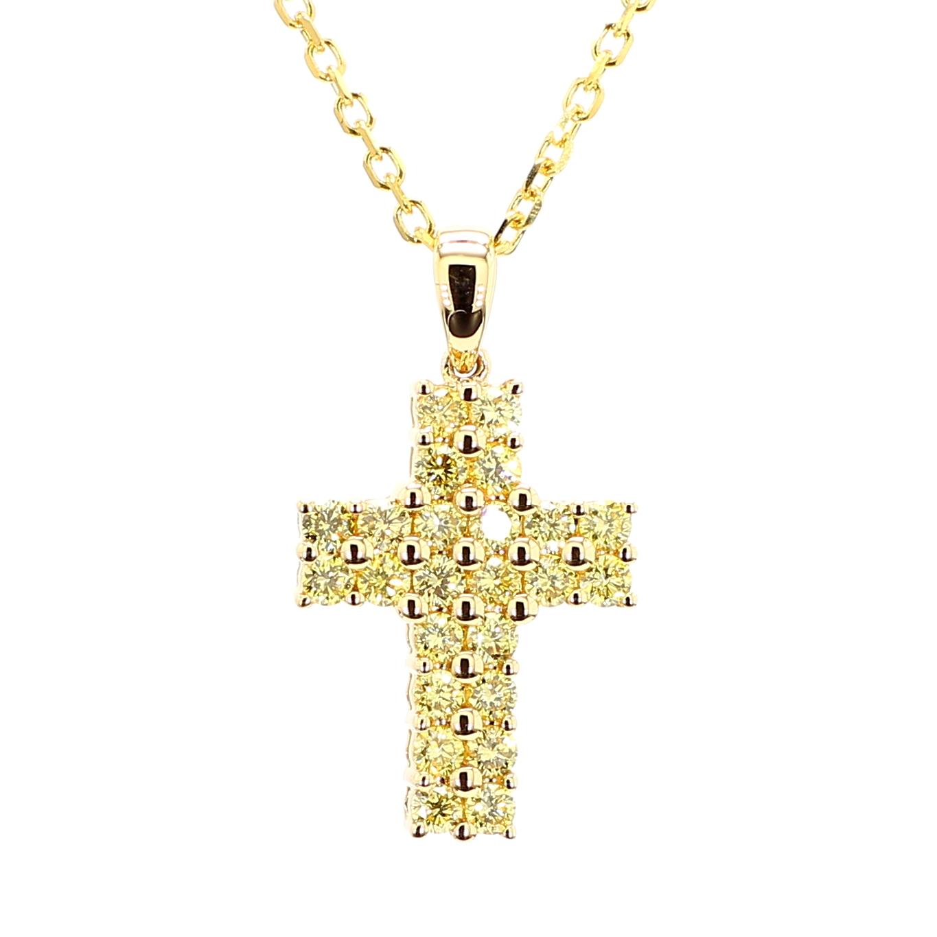 Natural Yellow Round Diamond .62 Carat TW Gold Drop Pendant