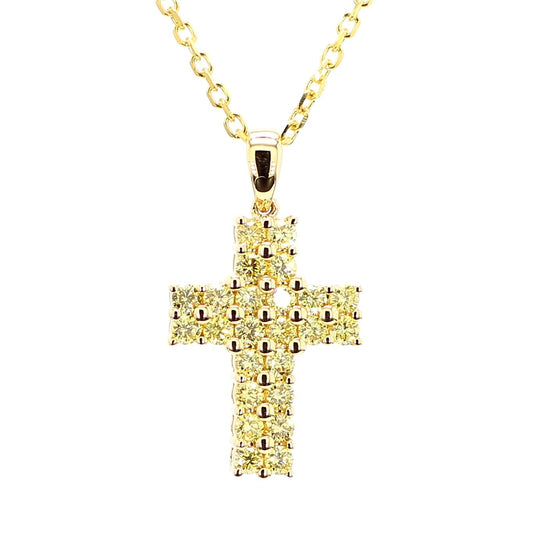 Natural Yellow Round Diamond .62 Carat TW Gold Drop Pendant
