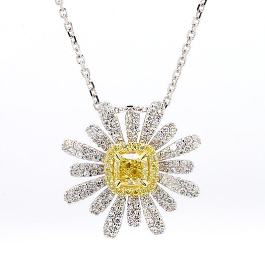 GIA Certified Fancy Yellow Cushion Diamond 1.50 Carat TW Gold Drop Pendant