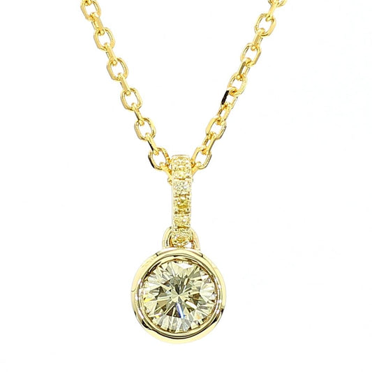 GIA Certified Natural Yellow Round Diamond .53 Carat TW Yellow Gold Drop Pendant