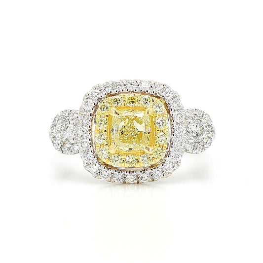 Natural Yellow Cushion Diamond 1.45 Carat TW Gold Cocktail Ring
