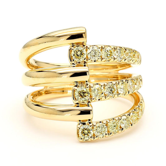 Natural Yellow Round Diamond .93 Carat TW Yellow Gold Cocktail Ring