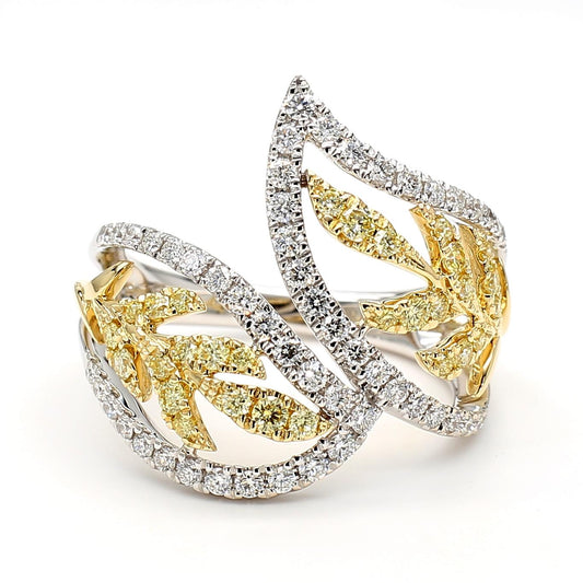 Natural Yellow Round Diamond 0.90 Carat TW Gold Cocktail Ring