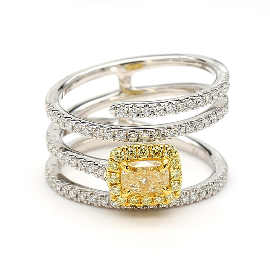 GIA Certified Natural Yellow Cushion Diamond 1.09 Carat TW Gold Cocktail Ring
