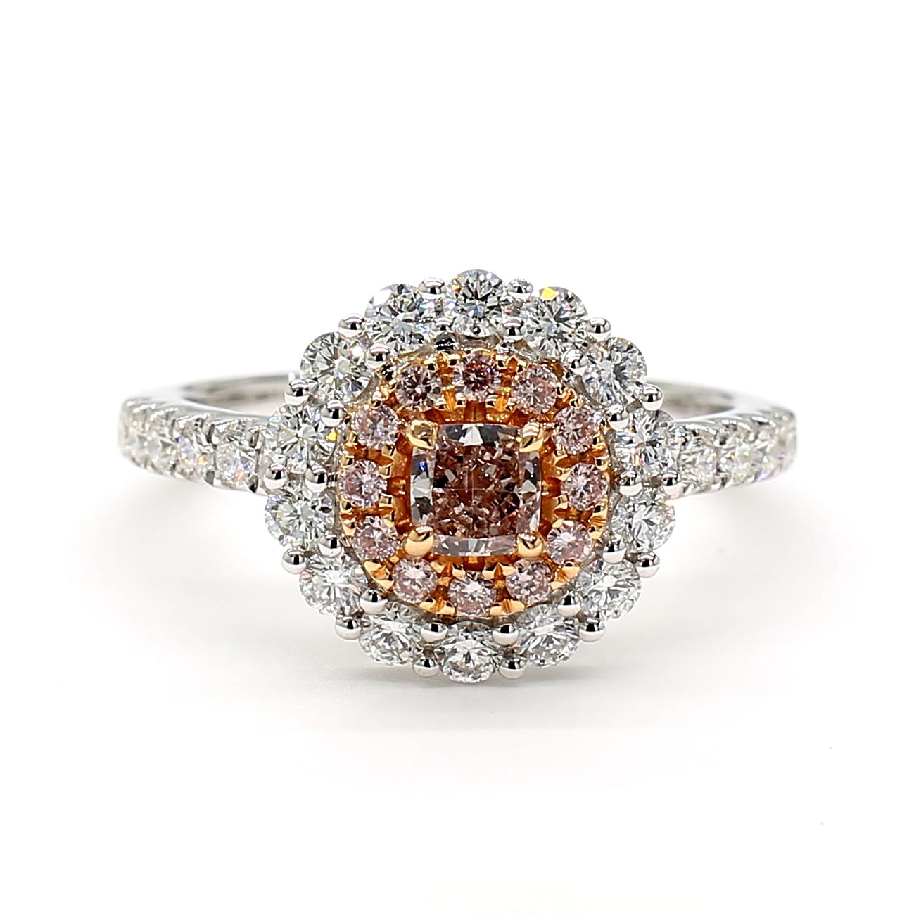 GIA Certified Fancy Pinkish Brown Cushion Diamond 1.08 Carat TW Gold Ring