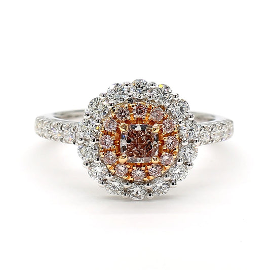 GIA Certified Fancy Pinkish Brown Cushion Diamond 1.08 Carat TW Gold Ring