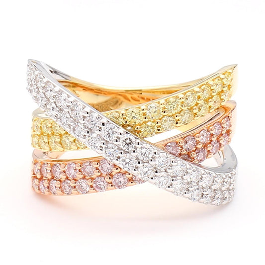 Natural Pink Round Diamond 1.26 Carat TW Gold Cocktail Ring