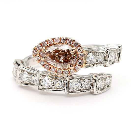 GIA Certified Fancy Pinkish Brown Pear Diamond 1.63 Carat TW Gold Cocktail Ring