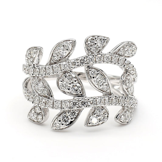 Natural White Round Diamond 0.90 Carat TW White Gold Cocktail Ring