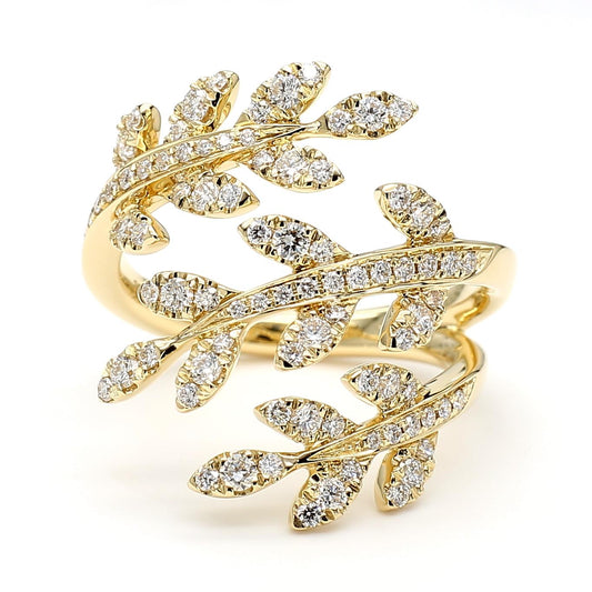 Natural White Round Diamond 0.82 Carat TW Yellow Gold Cocktail Ring
