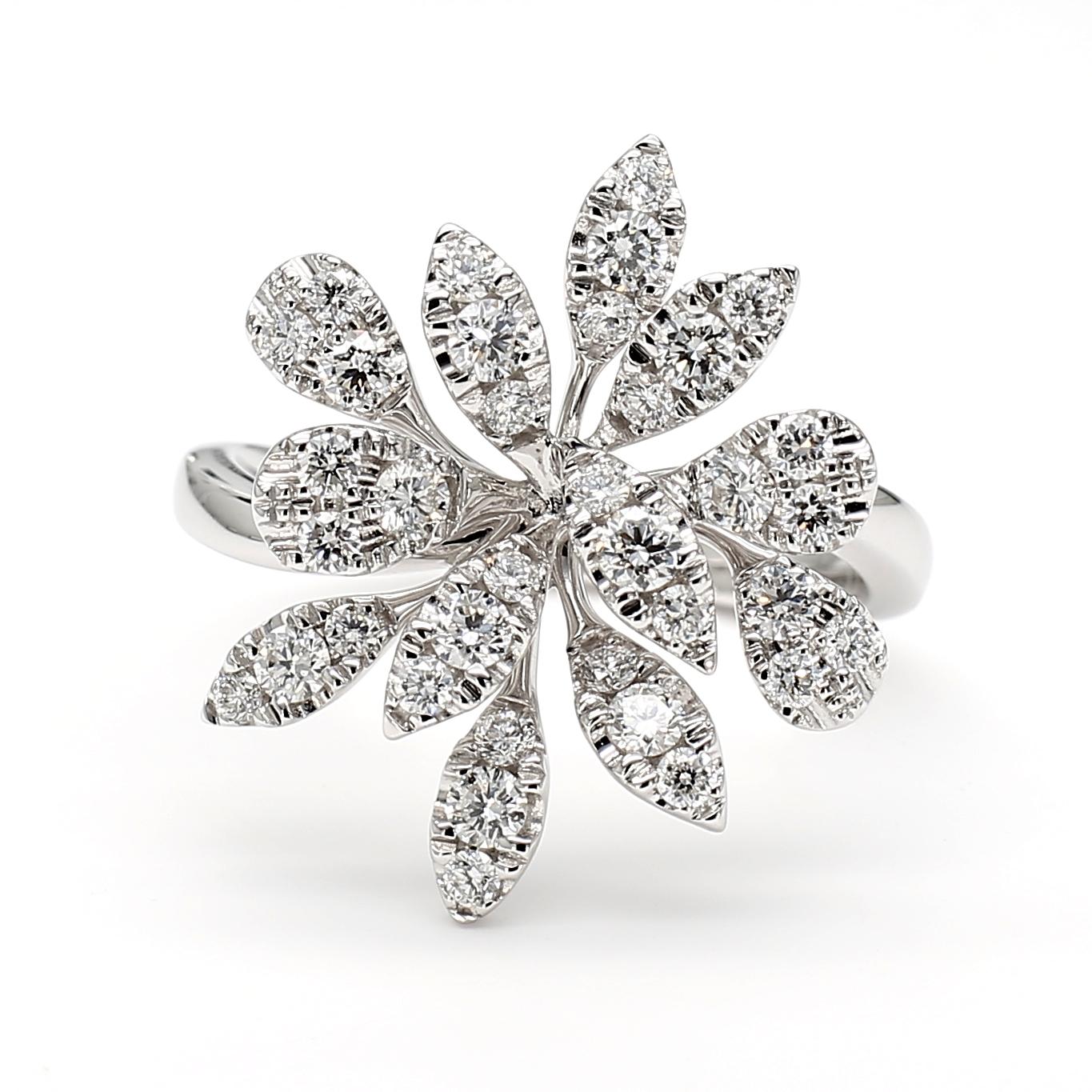 Natural White Round Diamond 0.78 Carat TW White Gold Cocktail Ring