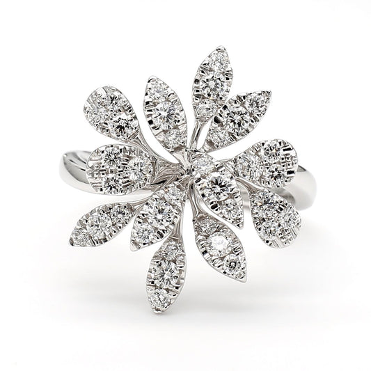Natural White Round Diamond 0.78 Carat TW White Gold Cocktail Ring
