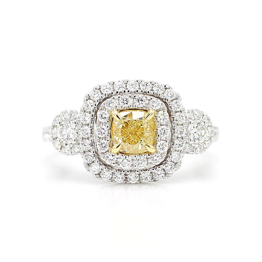 GIA Certified Natural Yellow Cushion Diamond 1.48 Carat TW Gold Cocktail Ring