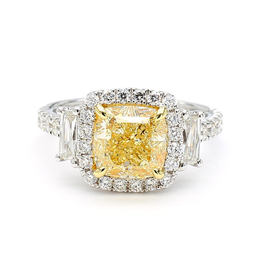 GIA Certified Natural Yellow Cushion Diamond 4.05 Carat TW Gold Cocktail Ring