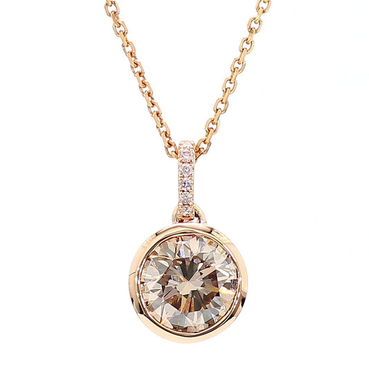GIA Certified Fancy Pinkish Brown Round Diamond 1.62 Carat TW Gold Drop Pendant