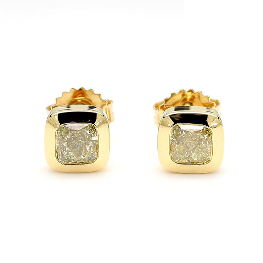 GIA Certified Fancy Light Yellow Cushion Diamond 1.60 Carat TW Gold Earrings