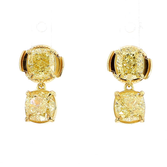 GIA Certified Fancy Light Yellow Cushion Diamond 3.50 Carat TW Gold Earrings