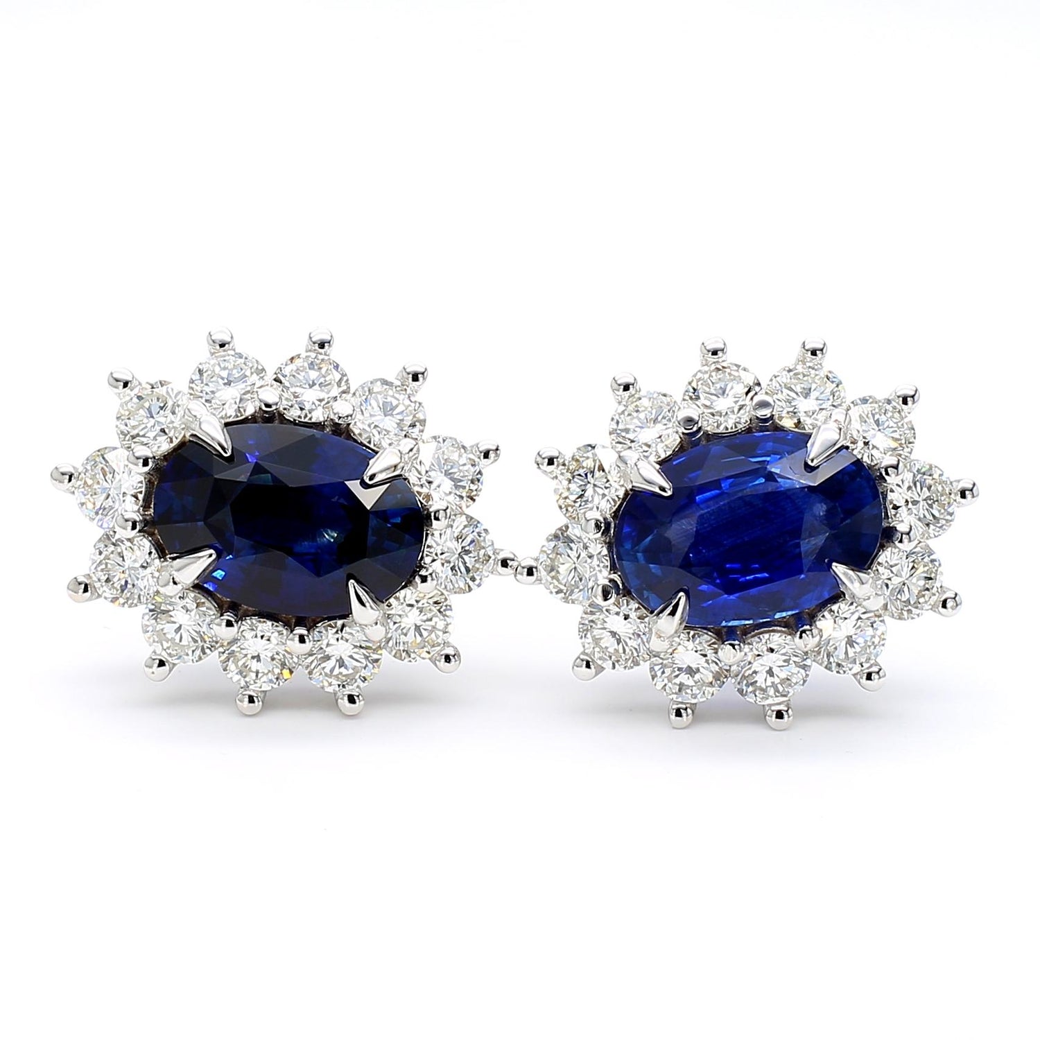 GIA Certified Blue Oval Sapphire and Diamond 5.63 Carat TW Gold Stud Earrings