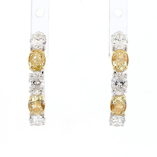 Natural Yellow Oval Diamond 2.13 Carat TW Gold Hoop Earrings