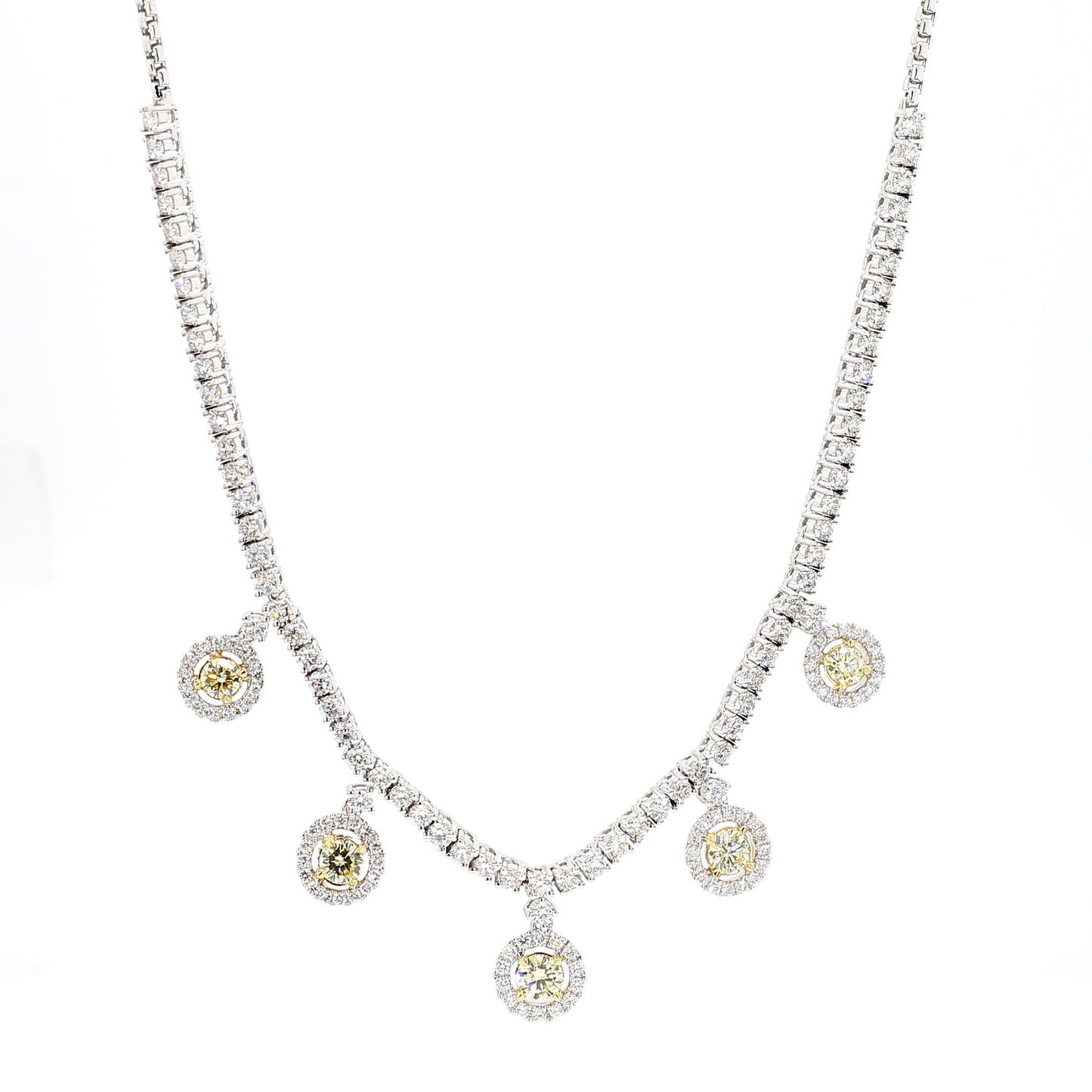 Natural Yellow Round Diamond 3.76 Carat TW Gold Drop Necklace