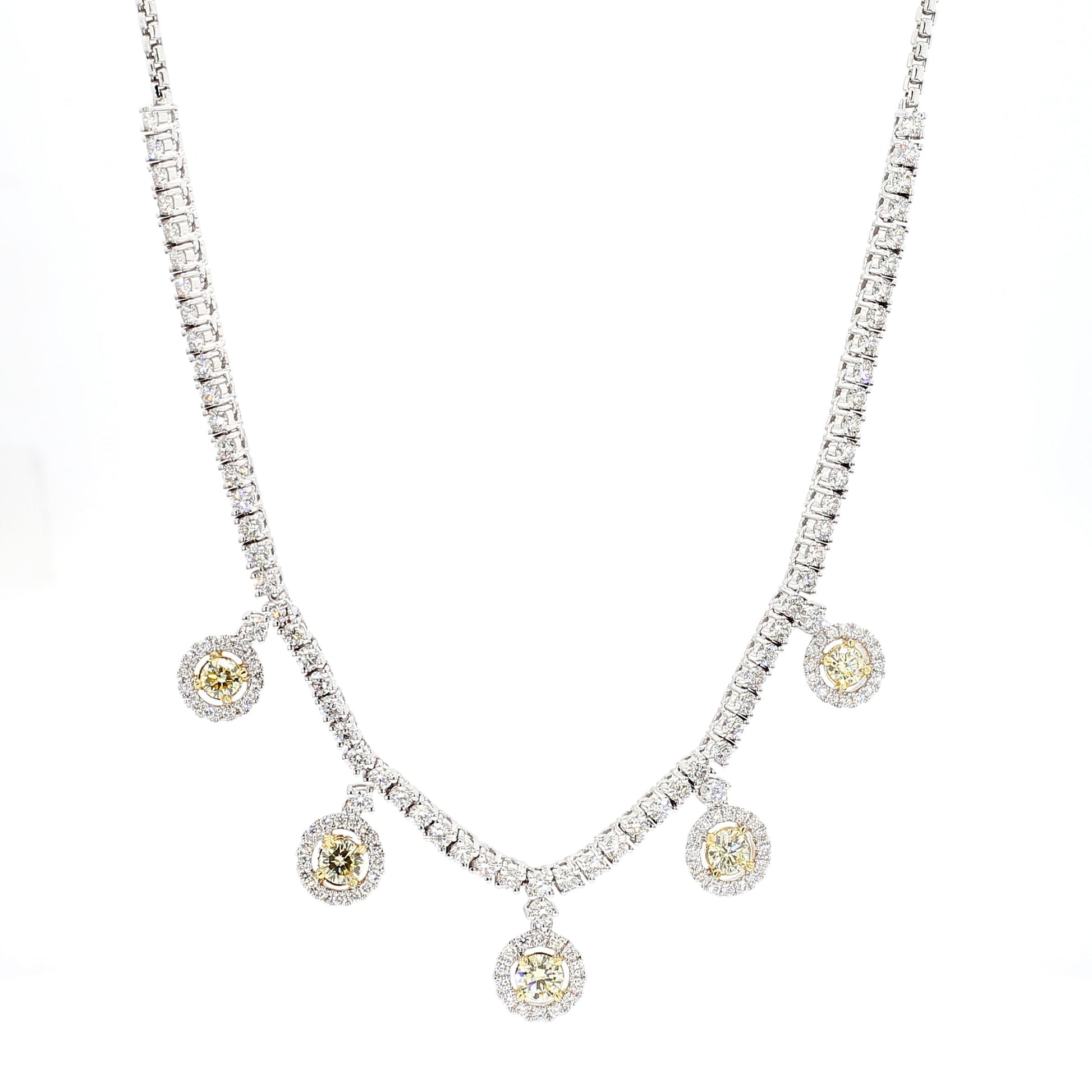 Natural Yellow Round Diamond 3.76 Carat TW Gold Drop Necklace
