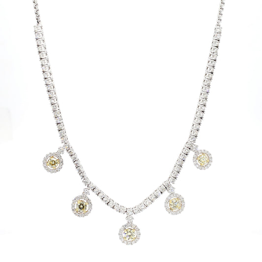 Natural Yellow Round Diamond 3.76 Carat TW Gold Drop Necklace