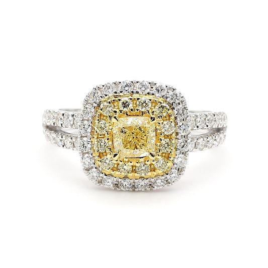 Natural Yellow Cushion Diamond 1.22 Carat TW Platinum Cocktail Ring