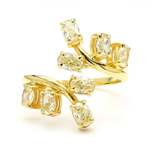 Natural Yellow Oval Diamond 1.45 Carat TW Gold Cocktail Ring