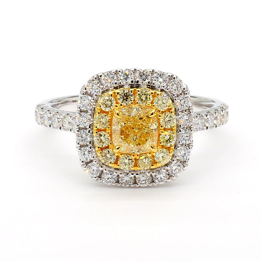GIA Certified Natural Yellow Cushion Diamond 1.53 Carat TW Gold Cocktail Ring