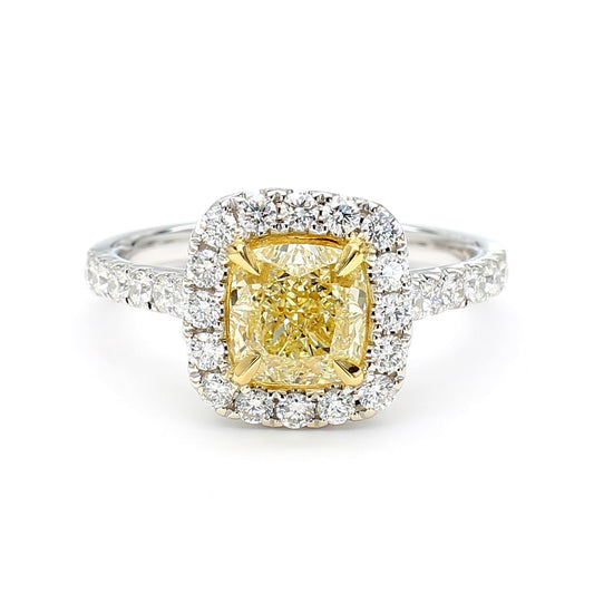 GIA Certified Natural Yellow Cushion Diamond 2.16 Carat TW Gold Cocktail Ring