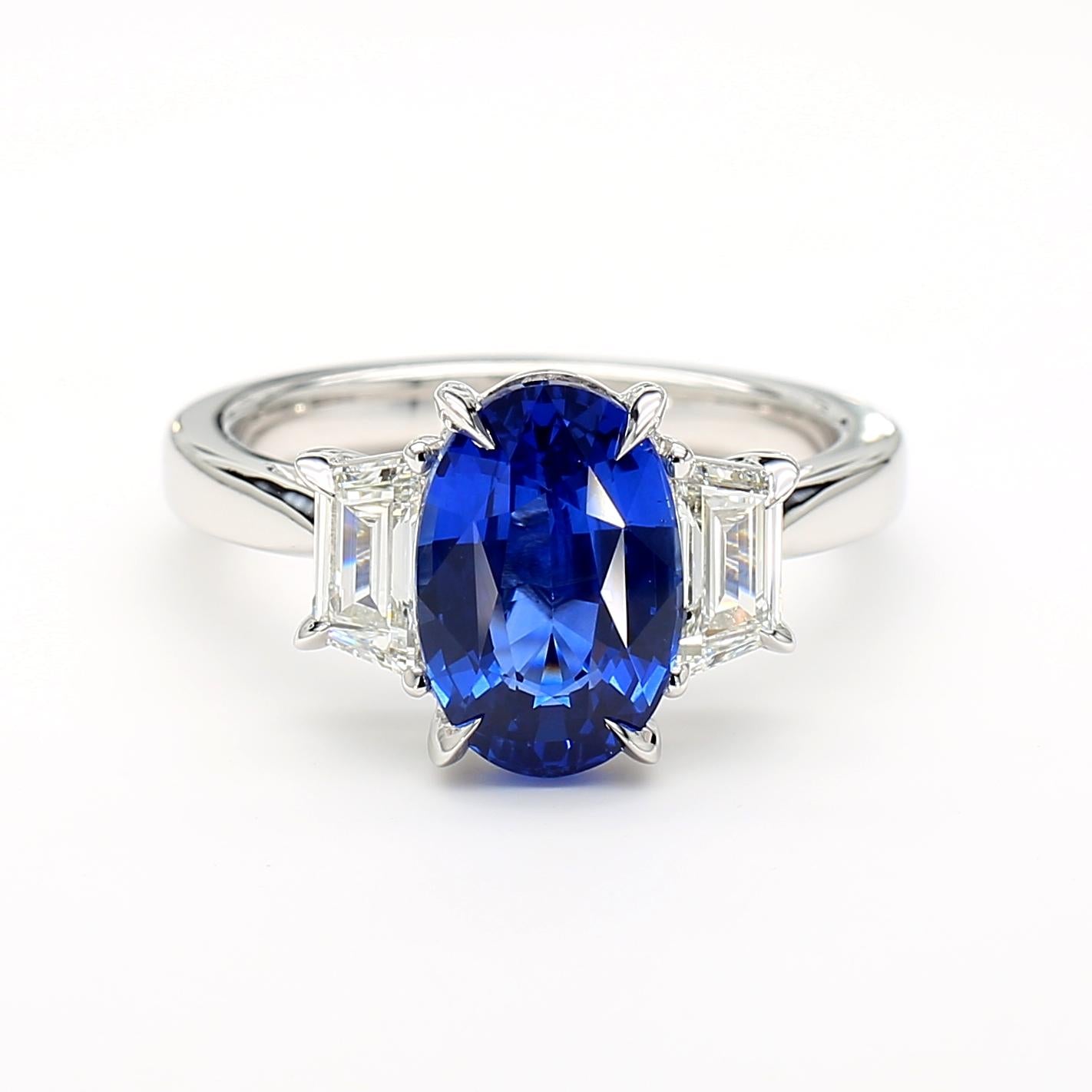 GIA Certified Natural Blue Oval Sapphire and Diamond 3.62 Carat TW Gold Ring