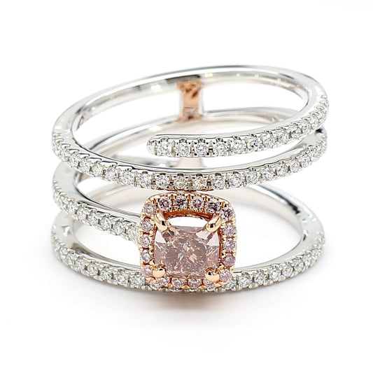 GIA Certified Fancy Pink-Brown Cushion Diamond 1.06 Carat TW Gold Ring