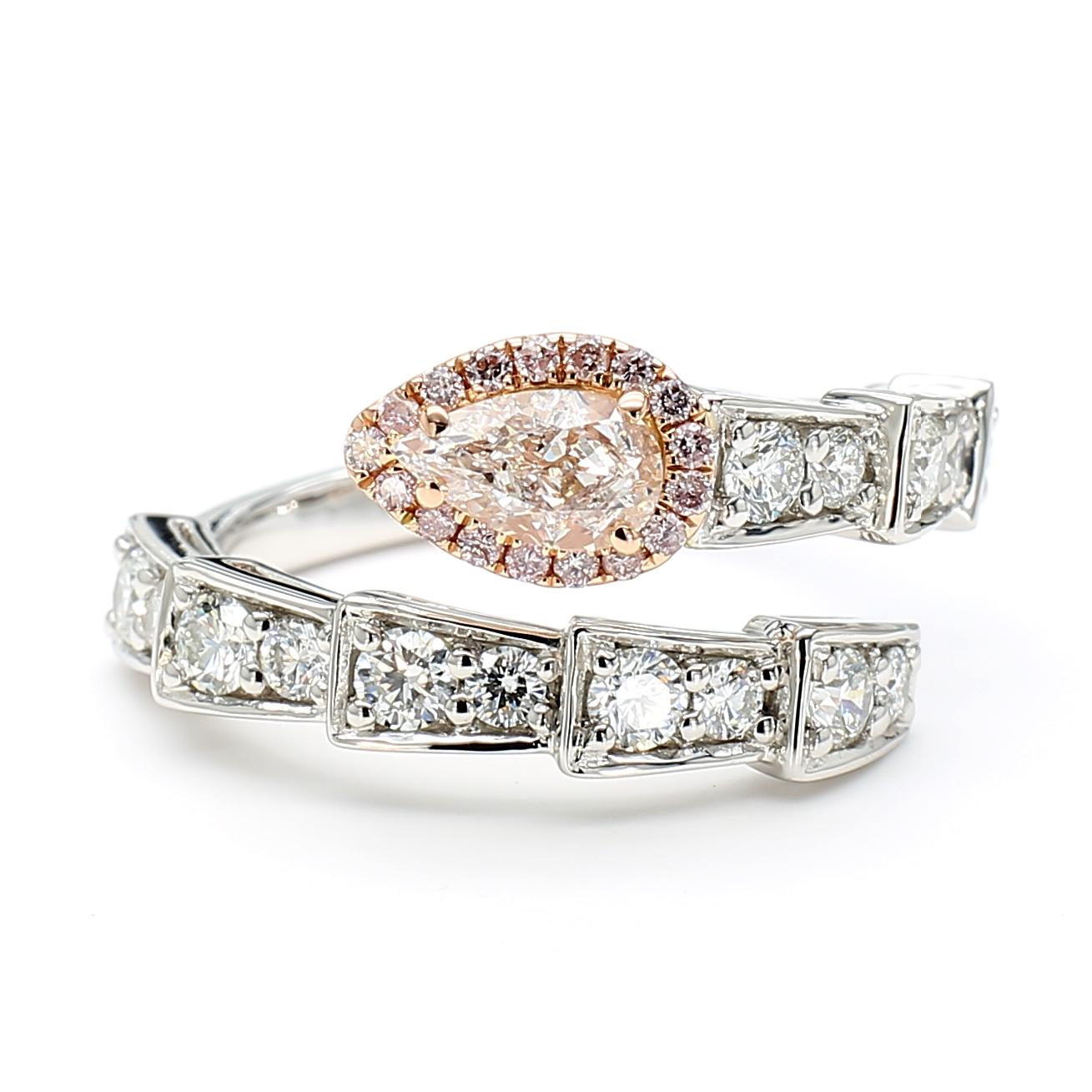 GIA Certified Light Pinkish Brown Pear Diamond 1.38 Carat TW Gold Ring