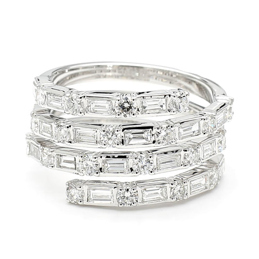 Natural White Baguette Diamond 1.87 Carat TW White Gold Cocktail Ring