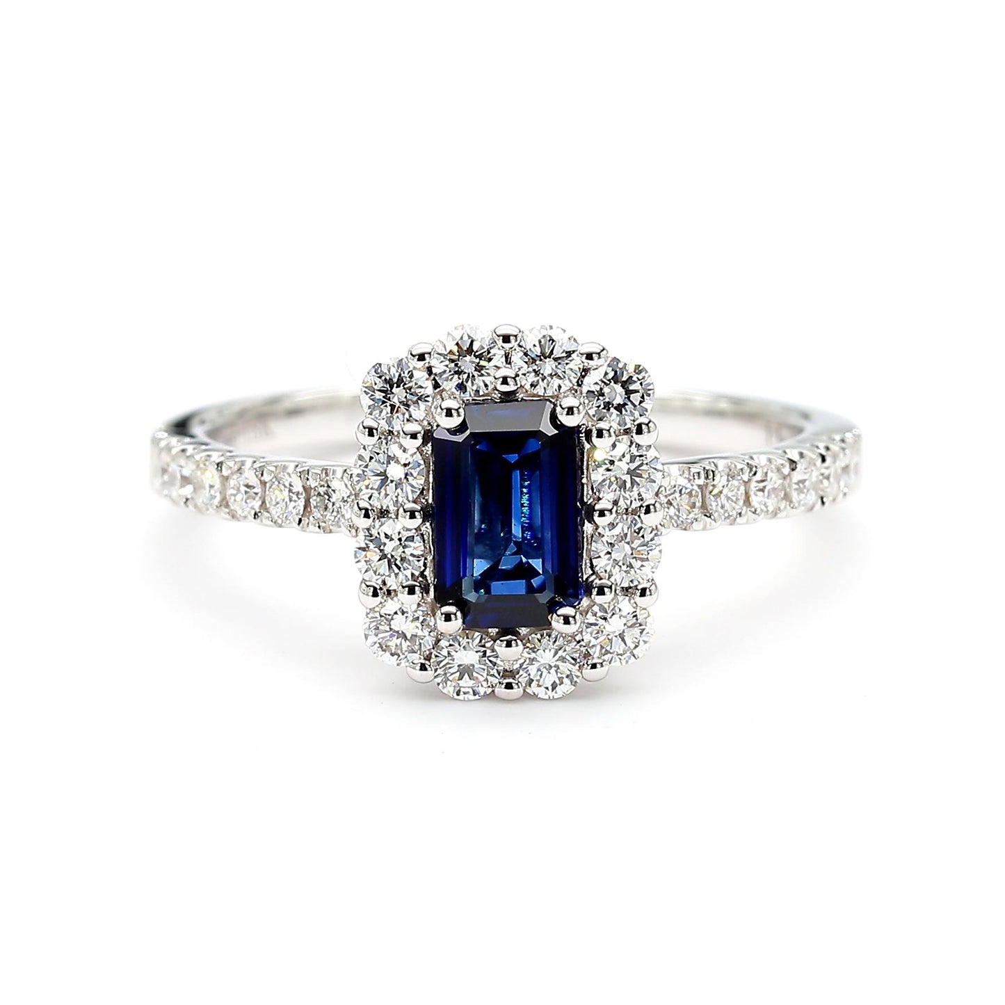 Natural Blue Emerald Sapphire and White Diamond 1.17 Carat TW Gold Cocktail Ring