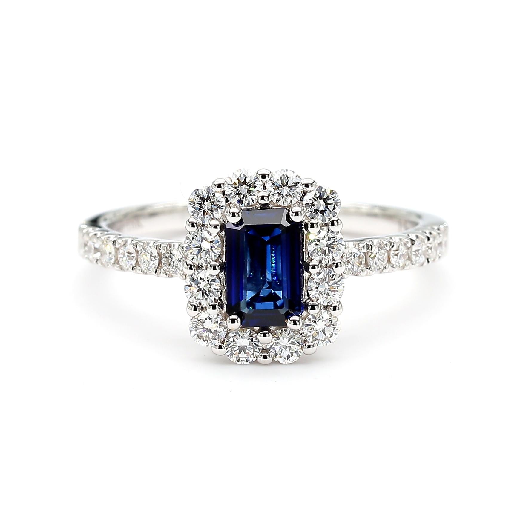 Natural Blue Emerald Sapphire and White Diamond 1.17 Carat TW Gold Cocktail Ring