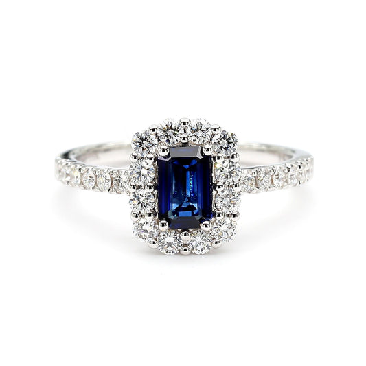 Natural Blue Emerald Sapphire and White Diamond 1.17 Carat TW Gold Cocktail Ring