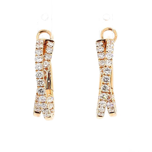 Natural White Round Diamond 1.66 Carat TW Rose Gold Hoop Earrings