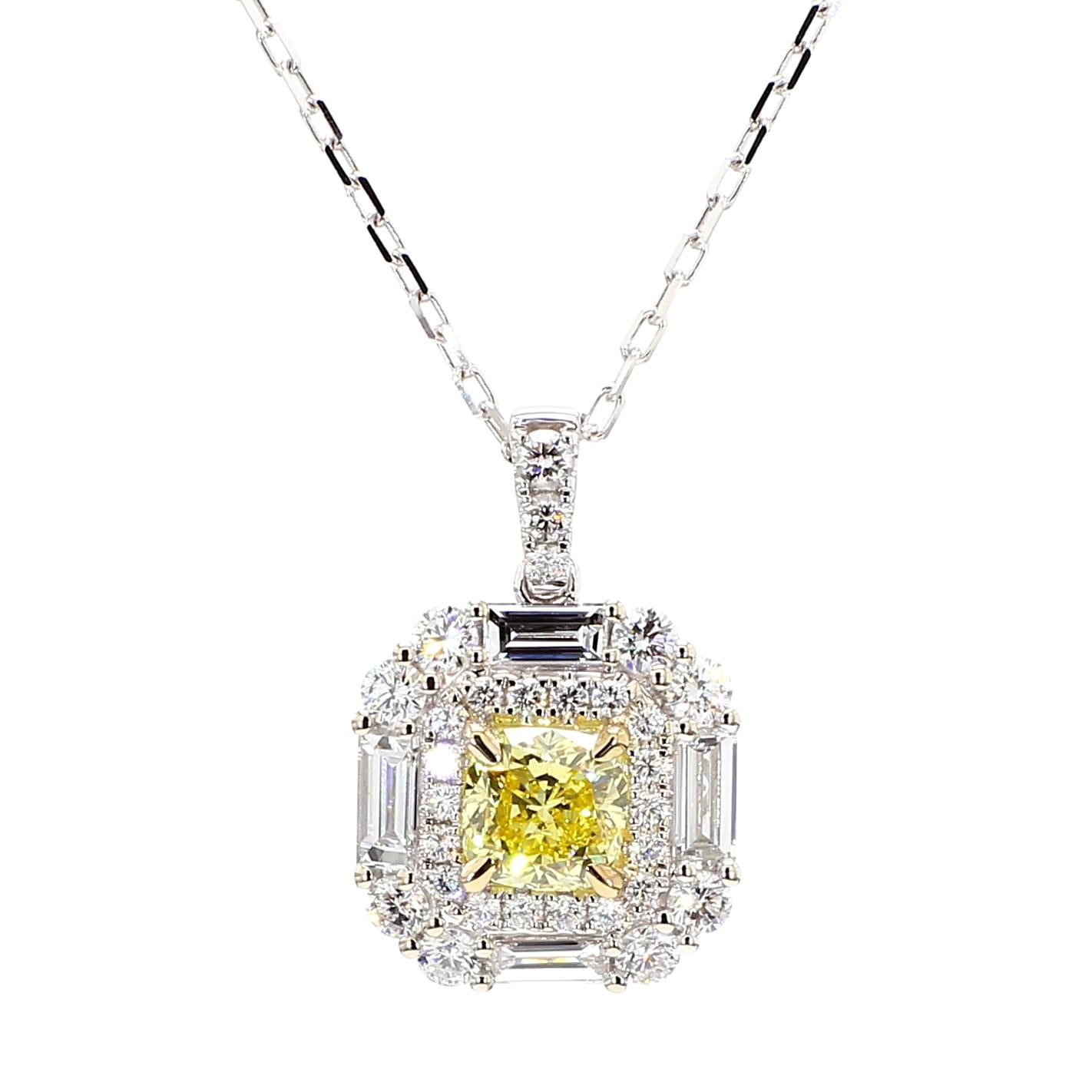GIA Certified Intense Yellow Cushion Diamond 2.00 Carat TW Gold Drop Pendant