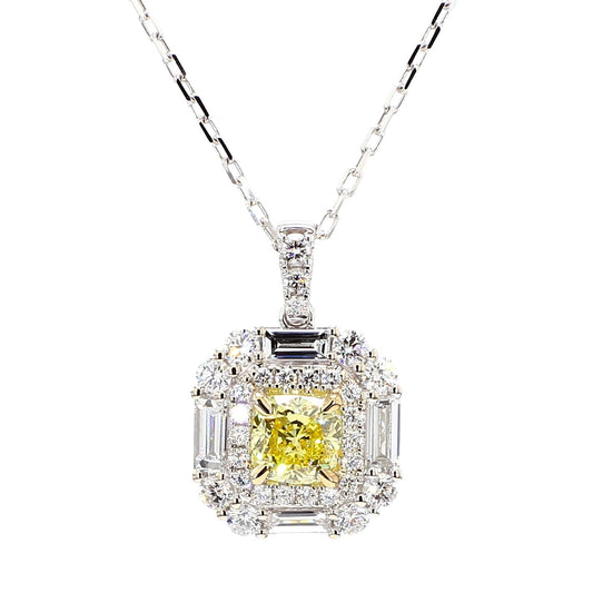 GIA Certified Intense Yellow Cushion Diamond 2.00 Carat TW Gold Drop Pendant