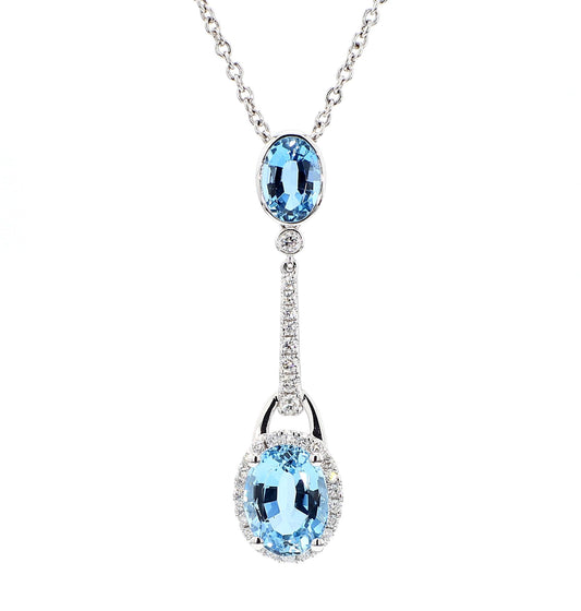 Natural Oval Aquamarine and White Diamond 3.82 Carat TW Gold Drop Pendant