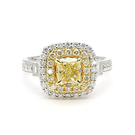 GIA Certified Natural Yellow Cushion Diamond 1.76 Carat TW Gold Cocktail Ring