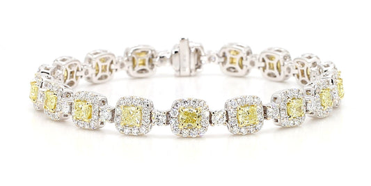 Natural Yellow Cushion Diamond 7.74 Carat TW Gold Tennis Bracelet